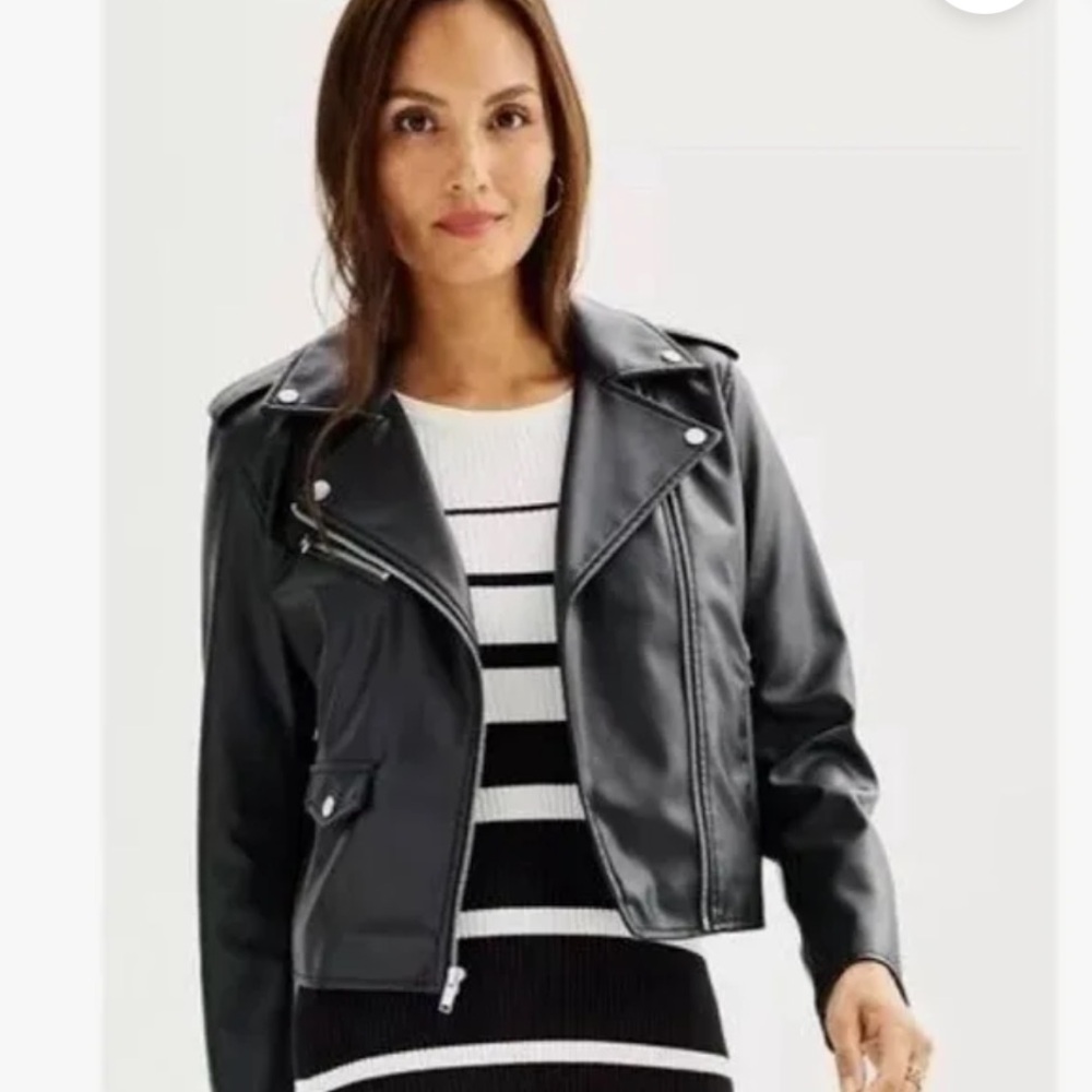Women's Nine West Faux-Leather Moto Jacket Black NWOT